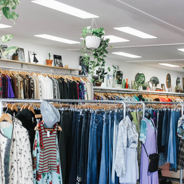 A rack of clothes in a clothing store.